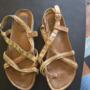 Gold and Tan Women's Sandals